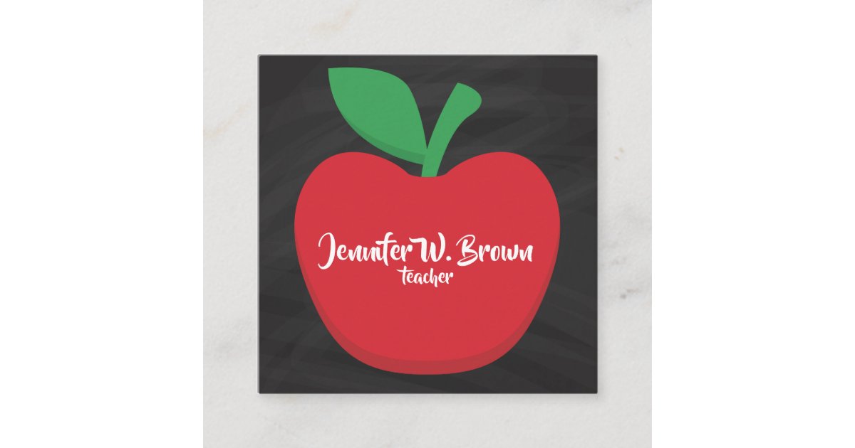 Chalkboard Red Apple Teacher school student book Square Business Card ...