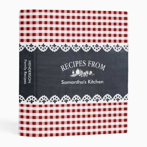 Chalkboard Red Checkered Cookbook  Recipe Mini Binder