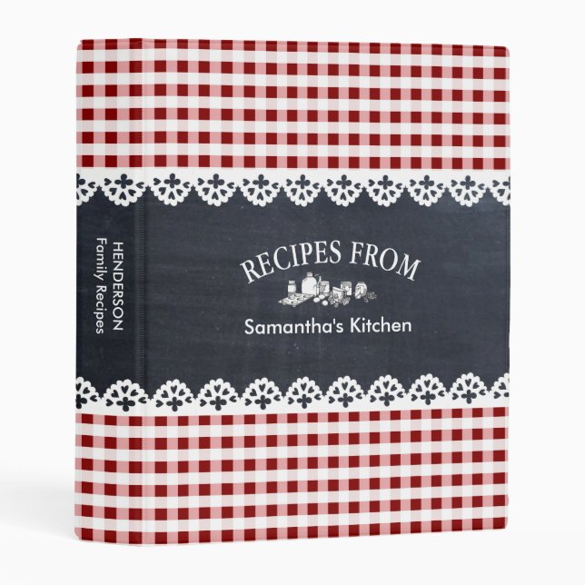 Chalkboard Red Checkered Cookbook  Recipe Mini Binder (Front/Spine)