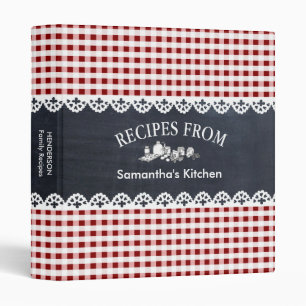 Chalkboard Red Checkered Gingham Country Recipe 3 Ring Binder