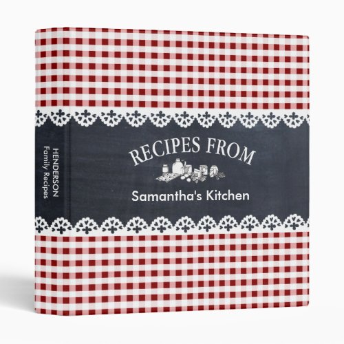 Chalkboard Red Checkered Gingham Country Recipe 3 Ring Binder