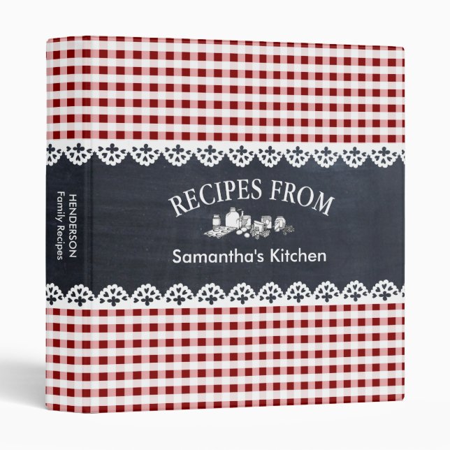 Chalkboard Red Checkered Gingham Country Recipe 3 Ring Binder (Front/Spine)