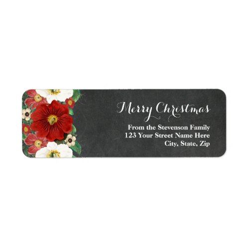 Chalkboard Red Floral Christmas Address Label