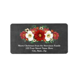 Chalkboard Red Floral Christmas Address Label