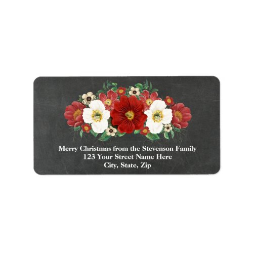 Chalkboard Red Floral Christmas Address Label