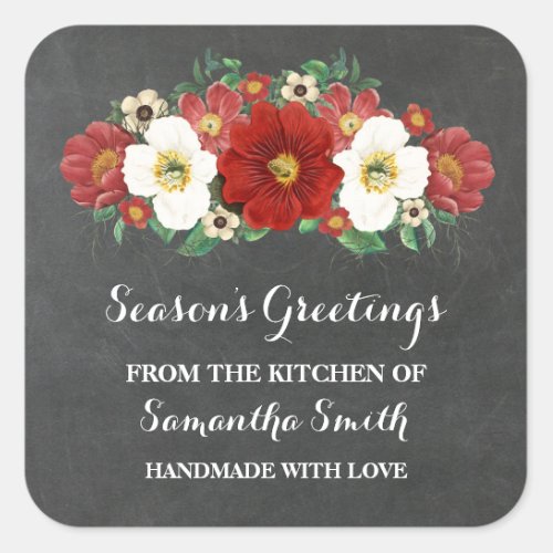 Chalkboard Red Floral Christmas Baking Sticker