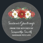 Chalkboard Red Floral Christmas Baking Sticker<br><div class="desc">Custom name holiday from the kitchen of labels in rustic country chalkboard pattern with red and white vintage flowers. Perfect for labeling Christmas baked goods,  canned preserves,  and many other goodies from the kitchen,  the perfect treat for the baker in your life.</div>