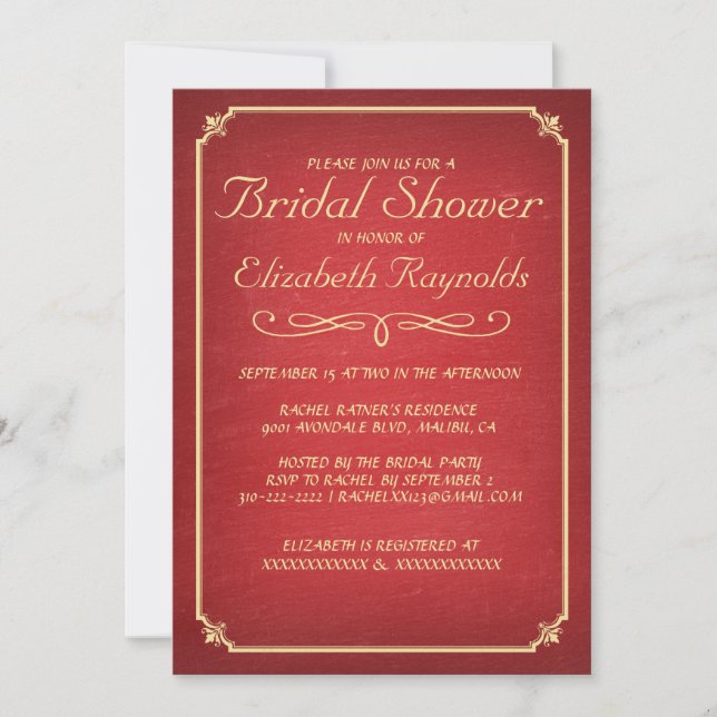 Chalkboard Red & Gold Bridal Shower Invitations (Front)