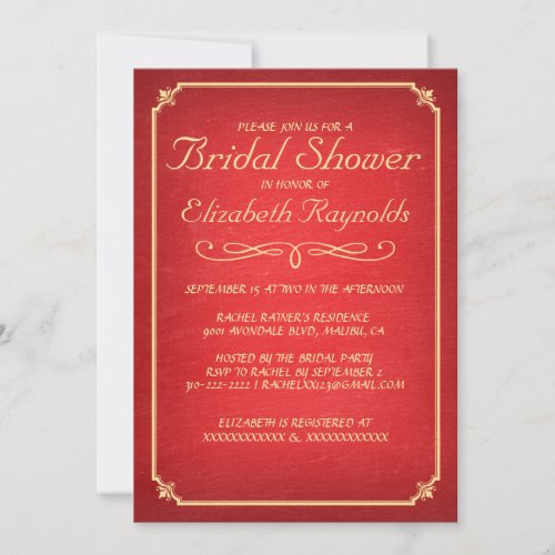 Chalkboard Red &amp; Gold Bridal Shower Invitations