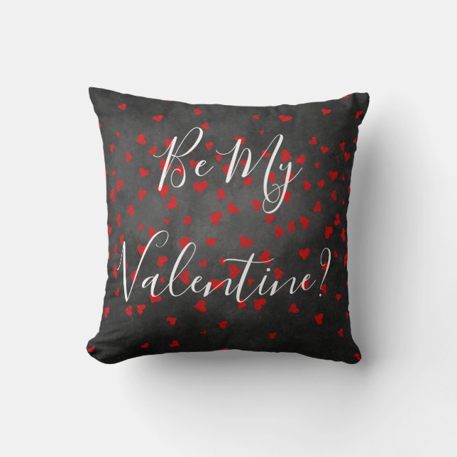 Chalkboard Red Hearts Be My Valentine Throw Pillow (Front)