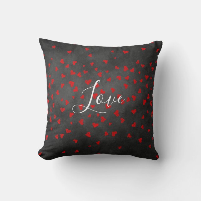 Chalkboard Red Hearts Love Throw Pillow (Front)