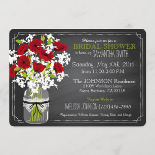 Chalkboard Red Poppies Jar Bridal Shower Invitation