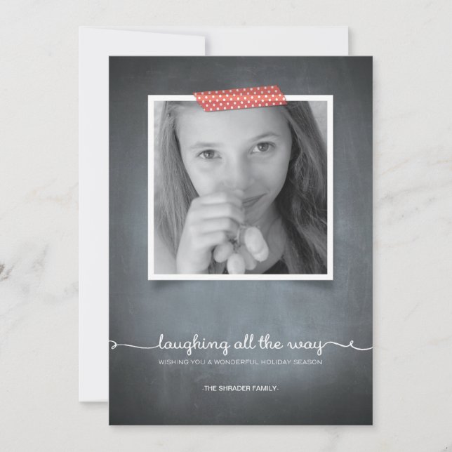 Chalkboard Red Washi Tape Holiday Photo Card (Front)