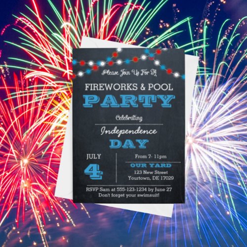 Chalkboard Red White and Blue Fireworks Invitation