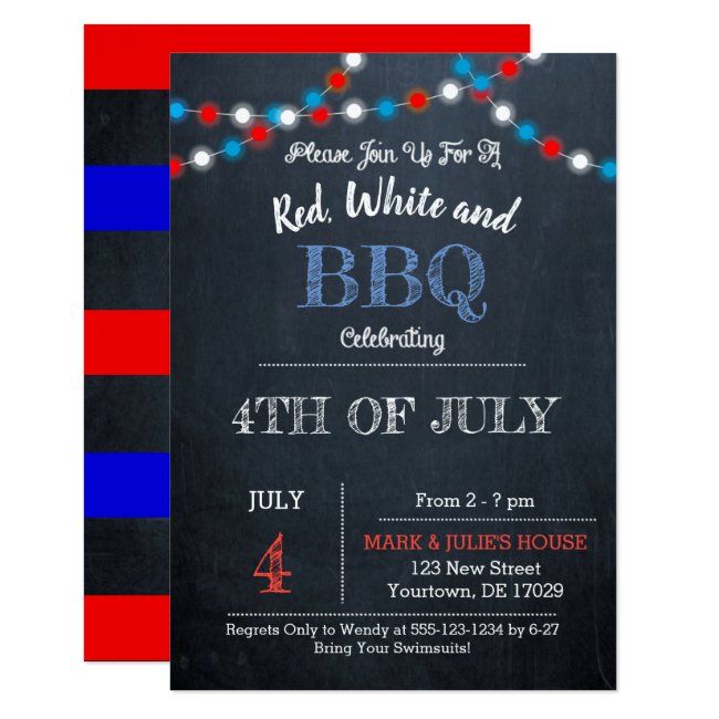 Chalkboard Red, White & Blue Party Invtitation Invitation
