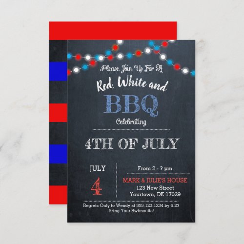 Chalkboard Red, White & Blue Party Invtitation Invitation - This Casual Chic invitation is perfect for any Patriotic celebration. Each item is fully customizable to say just what you want.