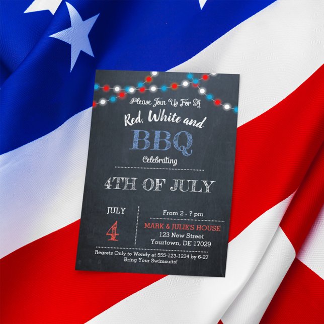 Chalkboard Red, White & Blue Party Invtitation Invitation (Creator Uploaded)