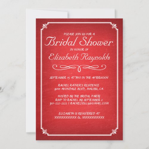 Chalkboard Red &amp; White Bridal Shower Invitations