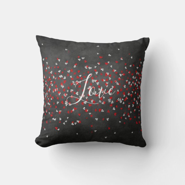 Chalkboard Red White Hearts Love Throw Pillow (Front)