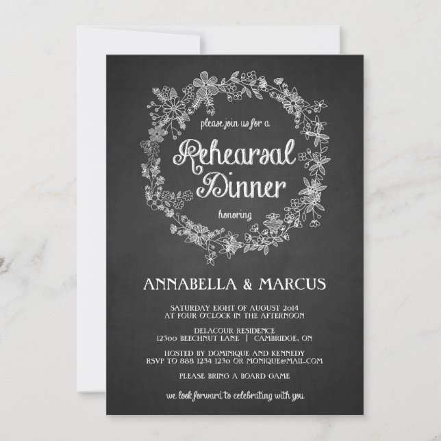 Chalkboard Rehearsal Dinner Floral Invitation (Front)
