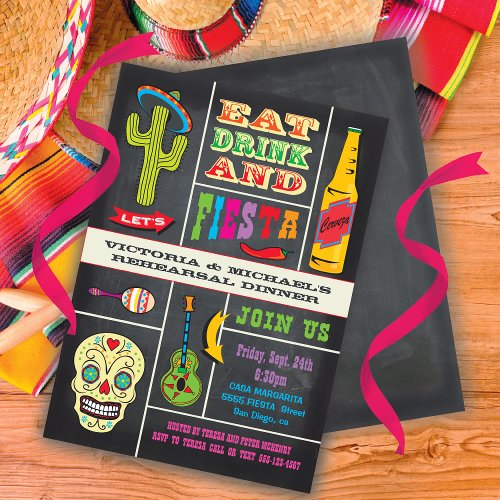 Chalkboard Rehearsal Dinner Mexican Fiesta Invitation