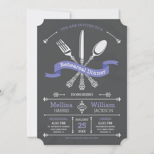 Chalkboard Rehearsal Dinner Purple Ribbon Invitation