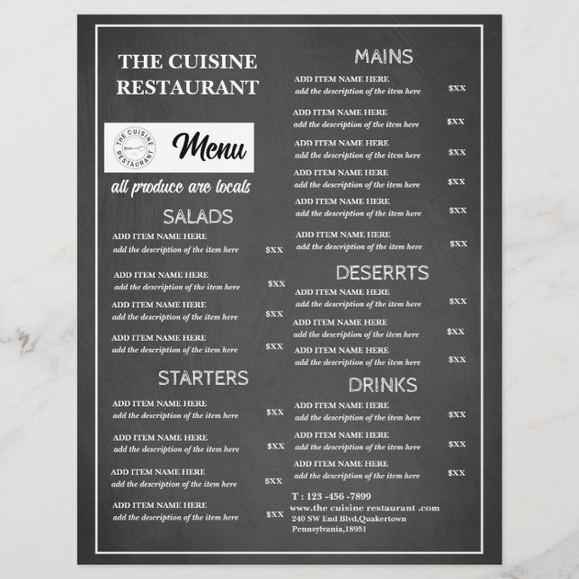 Chalkboard Restaurant Logo Flyer (Front)