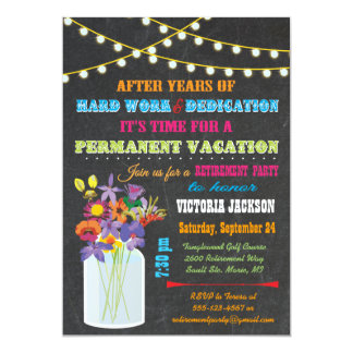 Chalkboard Retirement Party with mason jar flowers Card
