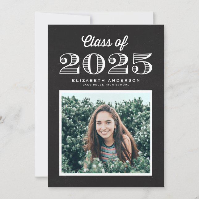 Chalkboard Retro Class of 2024 Photo Graduation Invitation (Front)
