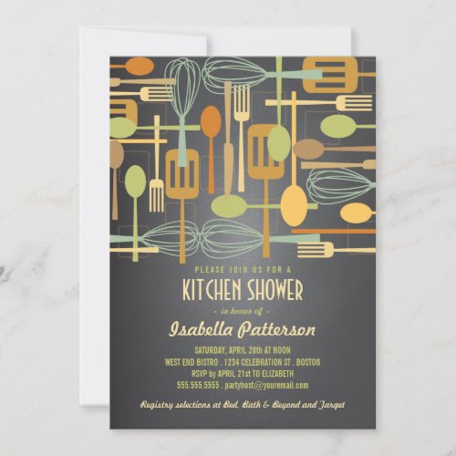 Chalkboard Retro Stock the Kitchen Bridal Shower Invitation
