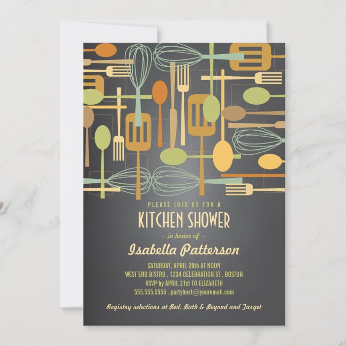 Chalkboard Retro Stock The Kitchen Bridal Shower Invitation Zazzle