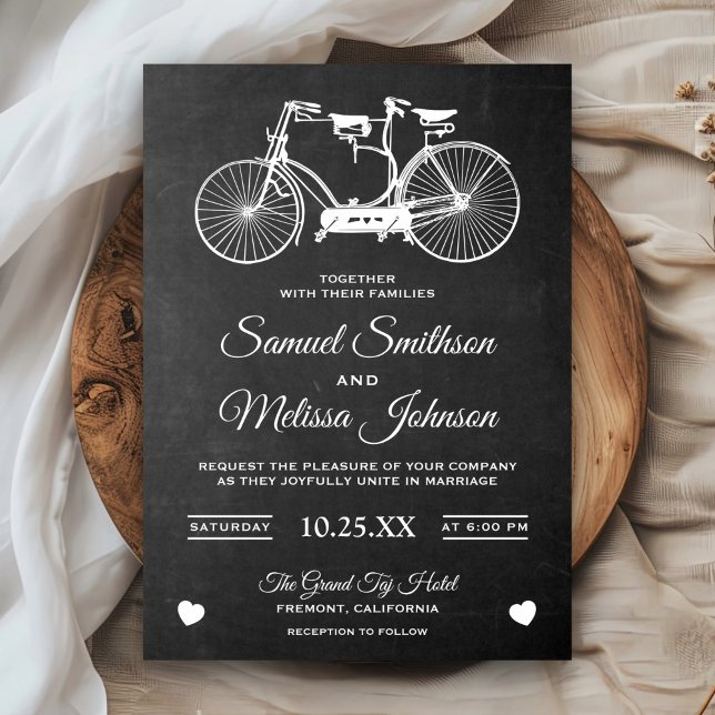 Chalkboard Retro Tandem Bicycle Wedding Invitation (Creator Uploaded)