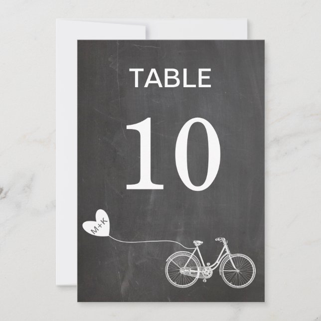 Chalkboard romantic bike initials table number (Front)