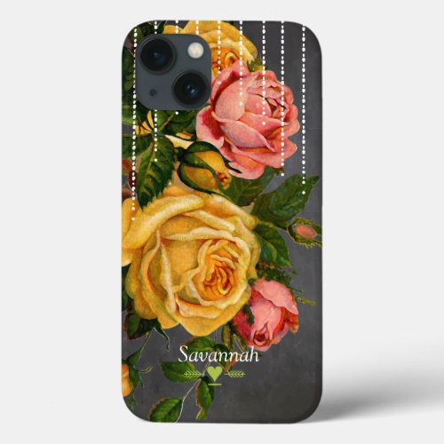 Chalkboard Romantic Heirloom Vintage Floral Roses iPhone 13 Case