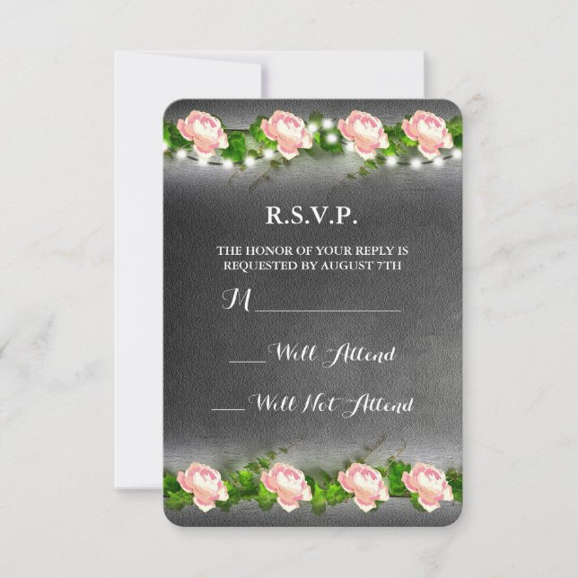 Chalkboard Rose Wedding R.S.V.P. RSVP Card (Front)