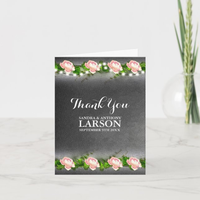 Chalkboard Rose Wedding Thank You Card (Front)