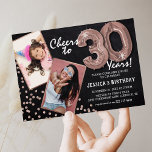 Chalkboard RoseGold Balloons 2 Photo 30th Birthday Invitation<br><div class="desc">Celebrating turning 30! These invites allow you to upload a before and after photograph of the birthday man or woman in a rose gold frame, with the title 'Cheers to 30 Years!'. Featuring a rustic chalkboard background, rose gold number helium balloons, faux rose gold glitter flecks and a simple birthday...</div>