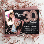 Chalkboard RoseGold Balloons 2 Photo 30th Birthday Invitation<br><div class="desc">Celebrating turning 30! These invites allow you to upload a before and after photograph of the birthday man or woman in a rose gold frame, with the title 'Cheers to 30 Years!'. Featuring a rustic chalkboard background, rose gold number helium balloons, faux rose gold glitter flecks and a simple birthday...</div>