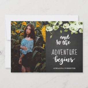 Chalkboard Roses Adventure Begins   Graduate Photo Invitation