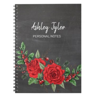 chalkboard roses holly berries girly personalized notebook
