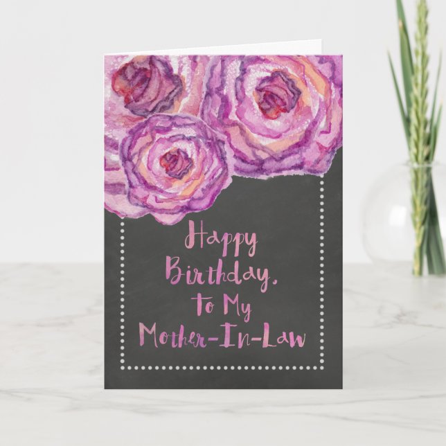 Chalkboard Roses Mother-In-Law Birthday Card (Front)