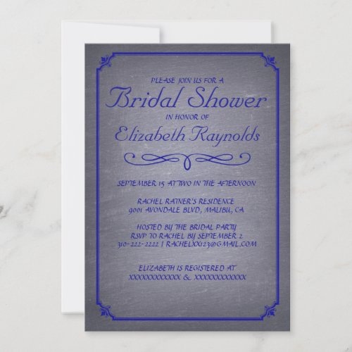 Chalkboard Royal Blue Bridal Shower Invitations