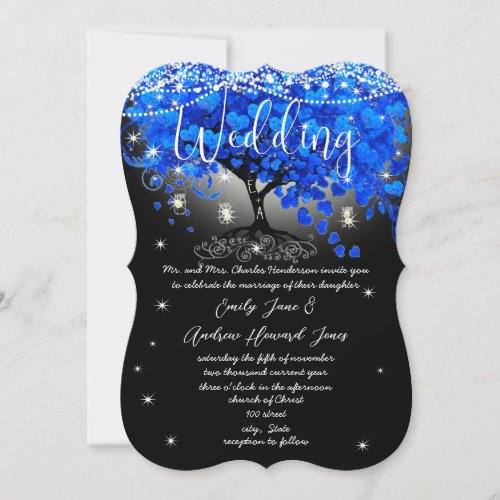 Chalkboard Royal Blue Heart Leaf Tree  Invitation