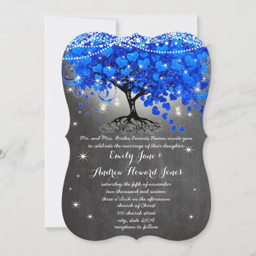 Chalkboard Royal Blue Heart Leaf Tree Mason Jar Invitation