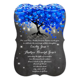 Chalkboard Royal Blue Heart Leaf Tree Mason Jar Invitation