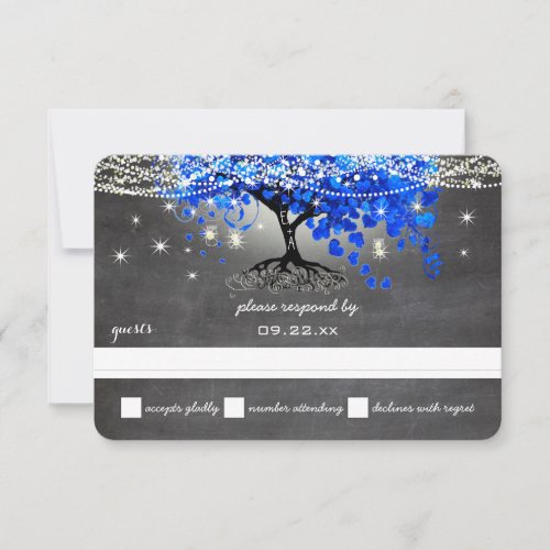 Chalkboard Royal Blue Heart Leaf Tree Mason Jar RSVP Card