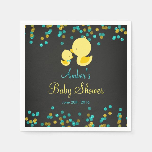 Chalkboard Rubber Duck Baby Shower Napkins (Front)