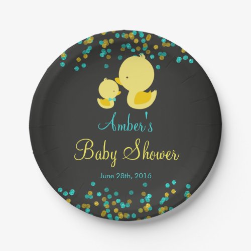 Chalkboard Rubber Duck Baby Shower Paper Plate