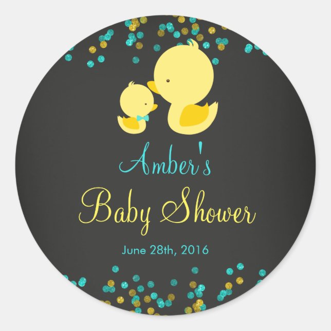 Chalkboard Rubber Duck Baby Shower Sticker (Front)