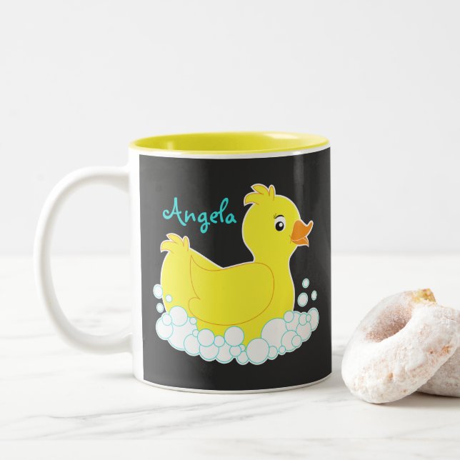 Chalkboard Rubber Ducky Cup/Mug Two-Tone Coffee Mug (With Donut)